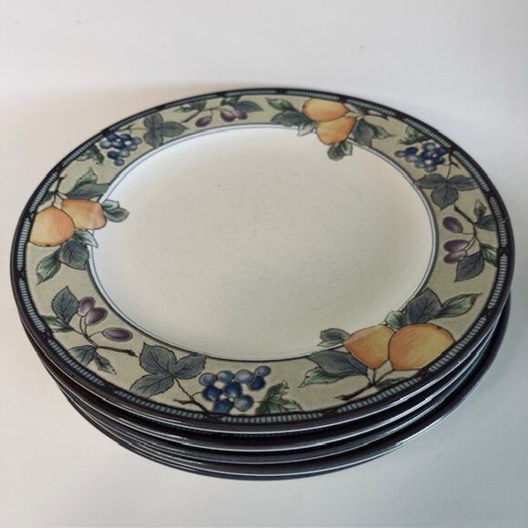 Mikasa Garden Harvest 5 Dinner Plates Intaglio, Fruit & Leaves On Rim, Cream VTG - Picture 10 of 11